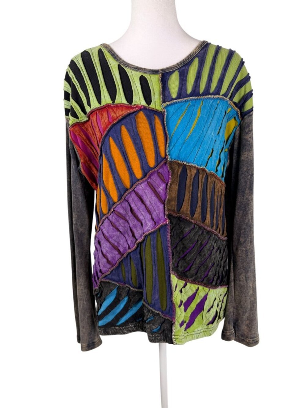 Rising International XL Handcrafted Patchwork Cutout Boho Top |100% Cotton Nepal - Picture 2 of 9